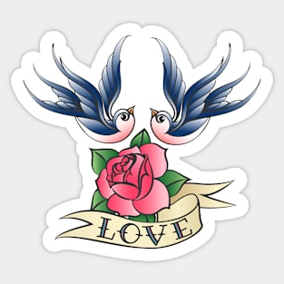 Love Tattoo with Swallows and Rose Sticker